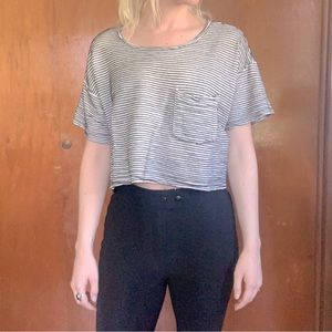 American Apparel White with Black Ribbed Stripes Cropped T- One Size